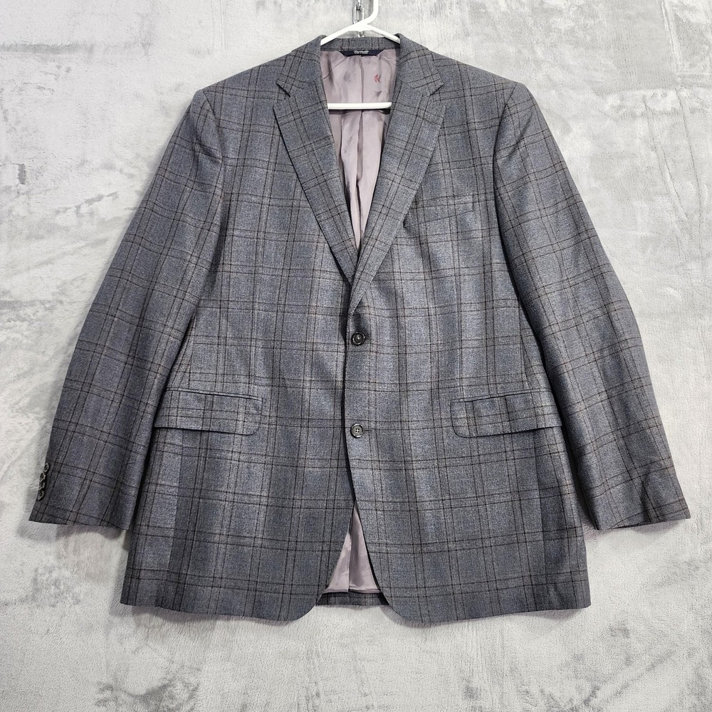 Faconnable‎ Sport Coat Mens 44 Long Gray Plaid Wool Silk Tweed Blazer Jacket
